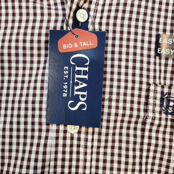 Chaps Shirt Mens 2XL Big Tall Brown White Gingham Check Short Sleeve Easy Care - Picture 3 of 10